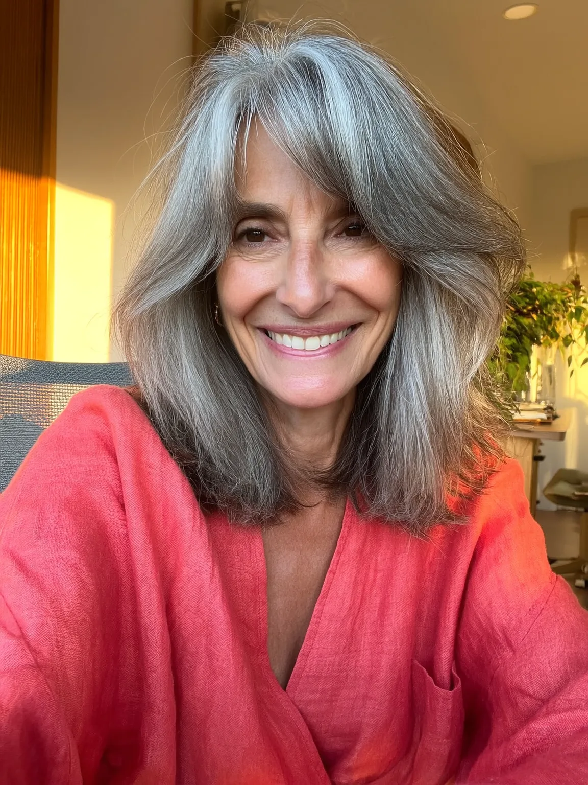 Wavy Long Layers with Long Bangs and Dark Lowlights